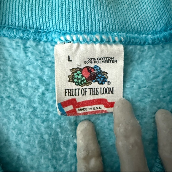 Vintage 90s Cardinals on Snowy Pine Baby Blue Crafty Cottage Sweatshirt ~ Size M - Picture 7 of 7